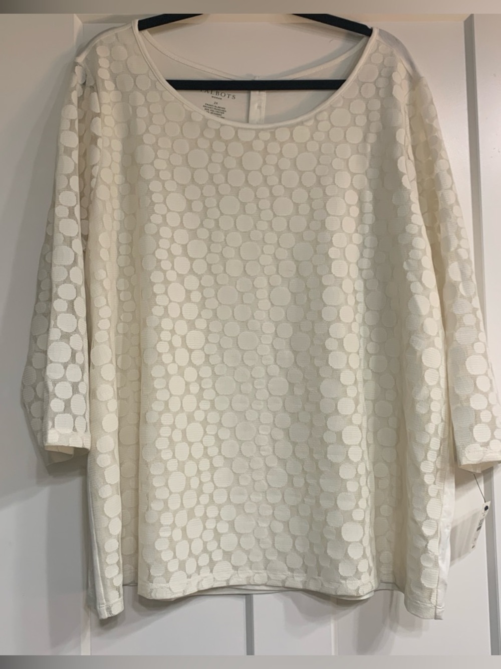 Talbots Cream Women's Knit Top with Textured Dot Lace